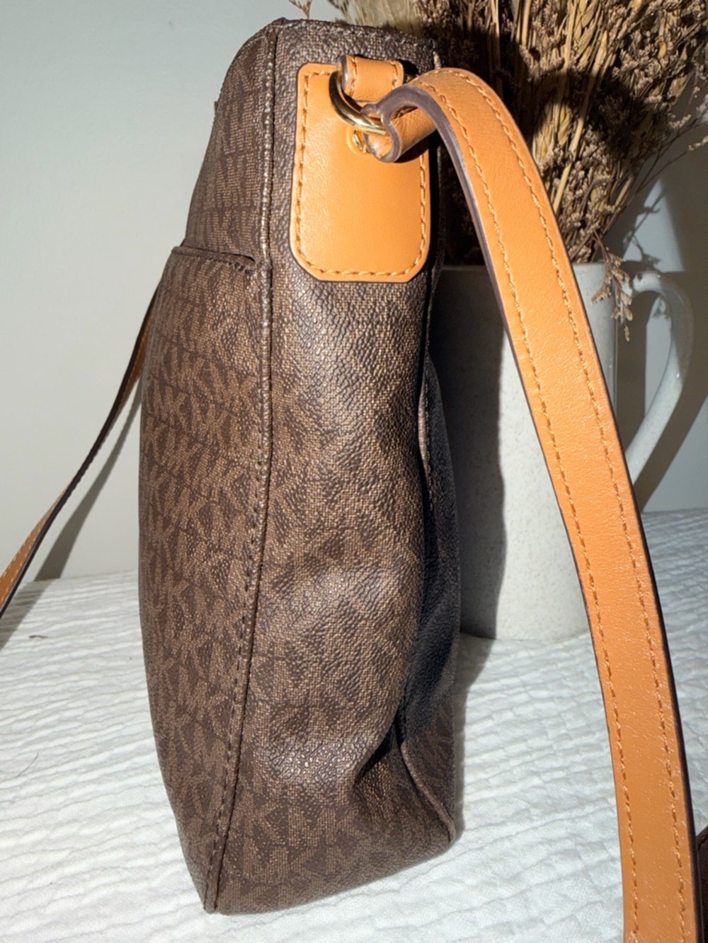 Michael Kors Dark Brown Signature Crossbody Bag with Tan Strap - Picture 12 of 15